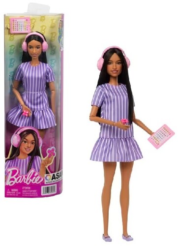 Mattel Collectible - Barbie Fashionistas Doll #245 in Purple Striped Dress, Autistic Barbie With Accessories