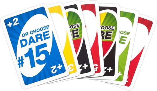 Familiar UNO Dare Card Game Play w/ a twist Dare action 2 cards or perform NEW 