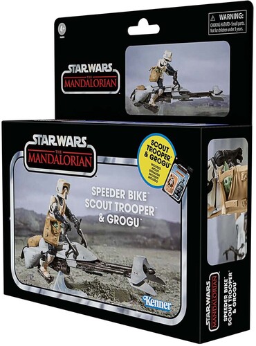 Hasbro Star Wars Vintage Collection Star Wars: The Mandalorian Speeder  Bike, Scout Trooper and Grogu 3.75-in Vehicle and Action Figure