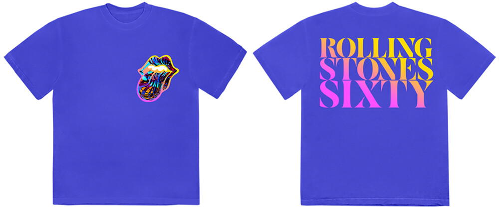 Rolling Stones Sixty Gradient Text Blue Ss Tee L - Rolling Stones Sixty Gradient Text Blue Ss Tee L