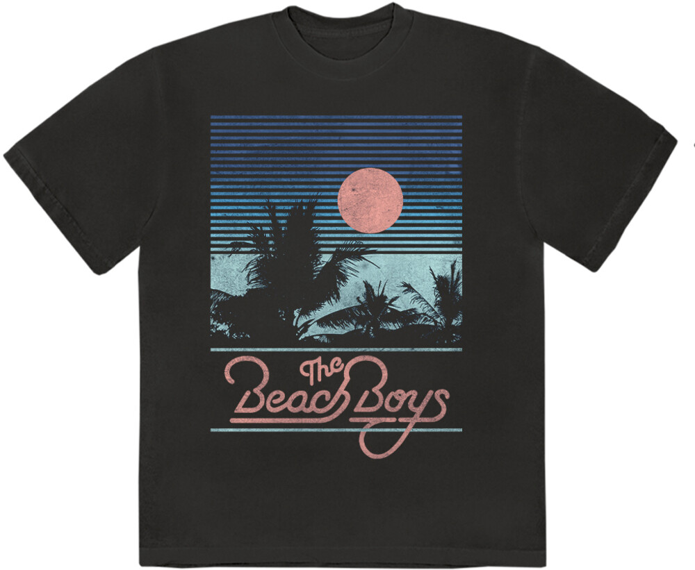 Beach Boys Sunset Stripes Black Unisex Ss Tee S - Beach Boys Sunset Stripes Black Unisex Ss Tee S
