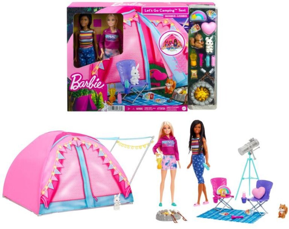 Barbie - Barbie Lets Go Camping Tent Playset And Dolls
