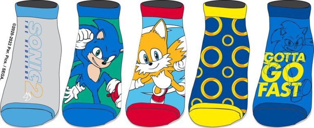 Sonic the Hedgehog 2 Logo 5 Pair Ankle Socks 8-12 - Sonic The Hedgehog 2 Logo 5 Pair Ankle Socks 8-12