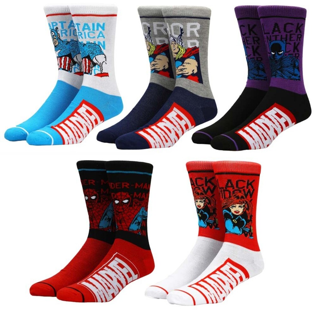 Marvel Classic 5 Pair 5 Pack Crew Socks Size 8-12 - Marvel Classic Split Colorblock 5 Pair 5 Pack Crew Socks Men's Shoe Size 8-12