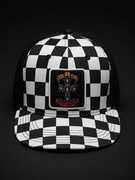 Guns 'N Roses - Checker Bill With Logo Patch - 5 Panel Trucker Hat - Black/ White 