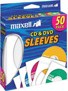 Maxell 190135 CD-400 CD/ DVD Paper Sleeves With Clear Window 50 Pack (White)