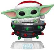 Funko POP! Star Wars: The Mandalorian Holiday - Grogu with Santa Hat in Pram 