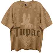 Tupac - Praying Hands All Over Bandana Design - Front & Back Print - Giant Vintage T-shirt - Medium -Wheat 