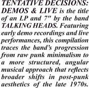 Tentative Decisions: Demos & Live , The Talking Heads