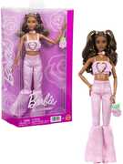 Barbie Deluxe Style Fashion Doll #12 in Pink Denim Crop Top And Flare Jeans, Brunette 