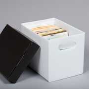 Bags Unlimited X45125CP 7 45 RPM Record Storage Box With Lid Corrugated Plastic (White/ Black) 
