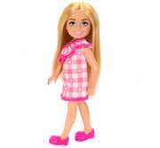 Barbie Chelsea Small Doll with Removable Checked Dress With Blonde Hair