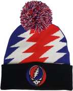 Grateful Dead - Steal Your Face Patch - Knit Pom Hat - Jacquard Lighting Bolt Red/ White/ Blue/ Black BN25GFD265 