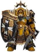 JOYTOY - Warhammer 40K: The Horus Heresy - Imperial Fists: Legion Praetor Terminator Armour with Power Sword & Vigil Storm Shield 1/ 18 Action Figure