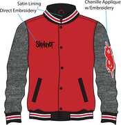 Slipnot - Varsity Fleece Jacket - Embroidered Logo - Medium Red /  Charcoal 