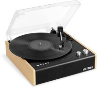 Victrola Vta72Bam Eastwood Bt Trntbl Black/Brown - Victrola VTA-72-BAM Eastwood Dual Bluetooth In/Out Turntable 3 Speed FM Radio With Built In Speakers (Black/Brown)