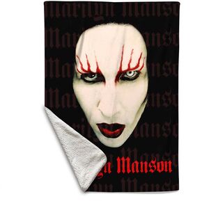 Rocksax - Marilyn Manson - Red Lips - Sherpa Fleece Throw (50 in x 60 in) 