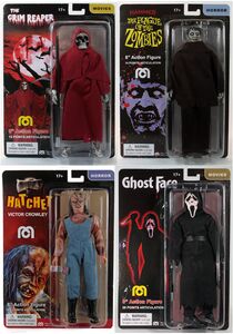 Mego Action Figure Horror Set (Blood Splattered Ghostface, Hatchet Victor Crowley, Hammer Plague Zombies, Grim Reaper)