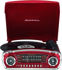 Studebaker SB6057R Retro Turntable 3 Speed AM/ FM Radio Bluetooth Receiver (Red)