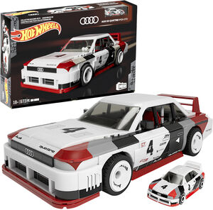 MEGA BLOKS - Hot Wheels Audi 90 Quattro IMSA GTO, Includes 1 Collectible Diecast Car, 973 Piece Collectible Building Toy Set 
