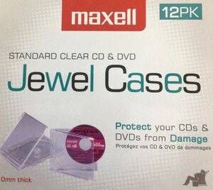 MAXELL 190069D CD-360 CD/ DVD JEWEL BOXES 12PK CLR