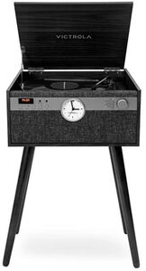 Victrola VTA-835SB-BLK Century Signature+ Bluetooth 6-in-1 Music Center With Clock & Legs Black 