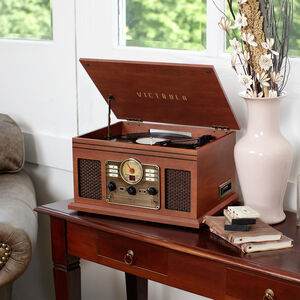 Victrola VTA-204B-MAH Classic 7-in-1 Turntable Music Entertainment Center Bluetooth (Mahogany) 