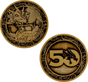 Dungeons & Dragons: 50th Anniversary - Limited Edition Coin - Original Red Box Cover Antique Gold 
