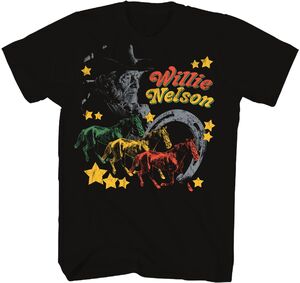 Willie Nelson - Multi Color Horse T-Shirt - Large Black ZRWN1182A3
