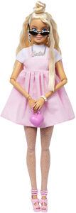 Mattel - Barbie Deluxe Style with Blond Hair in Top Knot, Pink Pastel Dress with Oversized Bow and Accessories 