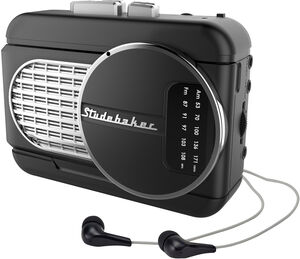 Studebaker SB3675BS WALKABOUT II Personal Cassette Player AM/ FM Radio Speaker (Black/ Silver) 