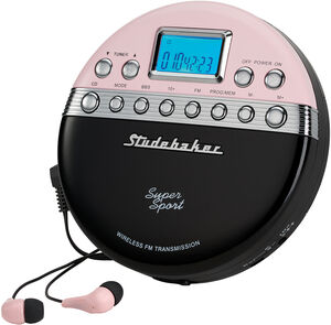 Studebaker SB3705PB Personal CD Player FM Radio Anti-skip and FM Transmitter (Pink/ Black) 