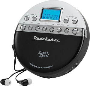 Studebaker SB3705BW Personal CD Player FM Radio Anti-skip and FM Transmitter (Black/ White)