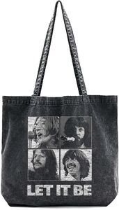 Rocksax-Beatles-Let It Be Logo-Vintage Wash Eco-Friendly Tote/Double Handle Bag Black