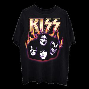 KISS Airbrushed Flames Logo Black Unisex Short Sleeve T-shirt Large