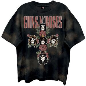 Guns N' Roses - Rose Cross - Giant Vintage T-Shirt - 2XL Black Bleach Wash 12160761A5 