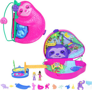 Mattel - Polly Pocket Sloth Family 2-in-1 Purse Compact, Dolls and Playset