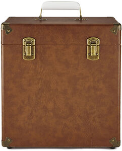 GPO Retro SWB18BRO 12" Vinyl Record Case 35 Count Capacity with Removable Lid - Brown