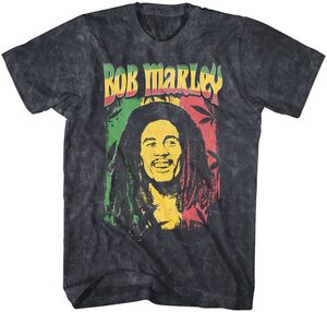 Bob Marley - Ganja Print T-Shirt - Medium Black Mineral Wash ZRBM0635A2 