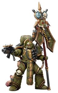 JOYTOY - Warhammer 40K - Death Guard: Plague Marine Icon Bearer with Boltgun & Plague Knife 1/ 18 Action Figure 