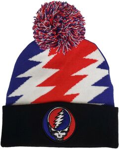 Grateful Dead - Steal Your Face Patch - Knit Pom Hat - Jacquard Lighting Bolt Red/ White/ Blue/ Black BN25GFD265