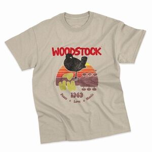 Woodstock - Bird & Guitar - Heavy Cotton T-Shirt - Small Sand 