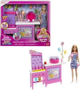 Mattel - Barbie Mysteries: Beach Detectives Barbie “Malibu” Doll, Cotton Candy Game Playset