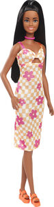 Mattel - Barbie Fashionistas Doll #233 in Checkered Flower Midi Dress, Black Hair 