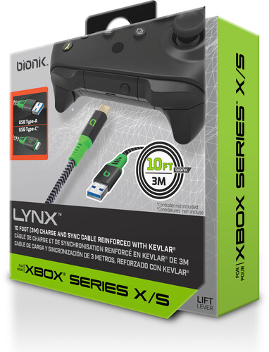 BIONIK XBSX LYNX CHARGE CABLE 10FT BK/ GRN