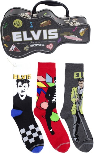 PERRI'S ELVIS PRESLEY SOCKS 3 PCK GUITAR SHAPE TIN