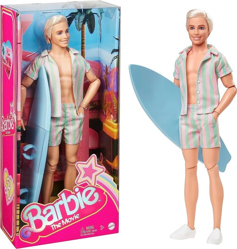 BARBIE MOVIE KEN DOLL WEARING PASTEL STRIPED BEACH