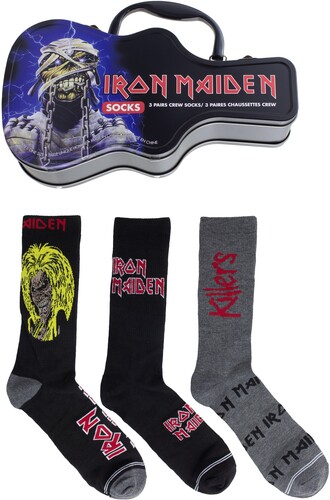 PERRI'S IRON MAIDEN SOCKS 3 PACK GUITAR SHAPE TIN