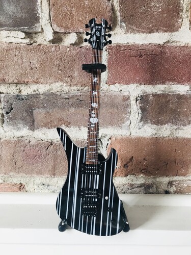Black with Silver Stripes 10 Inch Miniature Guitar Replica Collectible