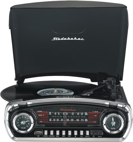 Studebaker SB6057B Retro Turntable 3 Speed AM/FM Radio Bluetooth Receiver (Black)